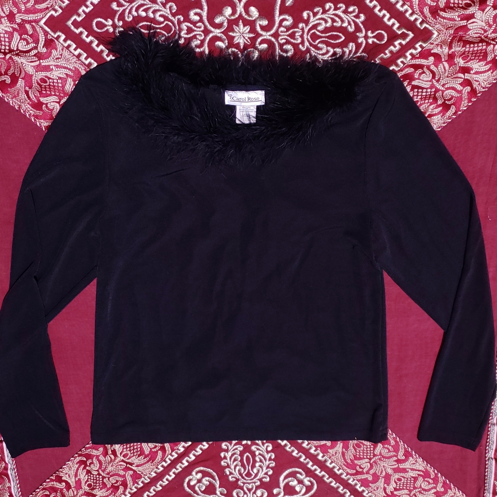 Carol Rose Black Feather Trim Sweatshirt